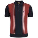 Gabicci Vintage Eden Textured Stripe Knitted Polo Shirt in Navy