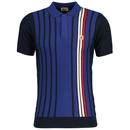 Gabicci Vintage Fellow Mod Stripe Knitted Polo Shirt in Navy