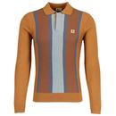 Gabicci Vintage Fiennes Stripe Knit Polo Shirt in Walnut V53GM10