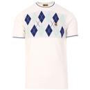 Gabicci Vintage Fishburne 1960s Mod Diamond Argyle Knitted T-shirt in White