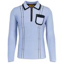 Gabicci Vintage Fleetwood Mod Knitted Polo Cardigan in Dusk Blue