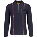 Gabicci Vintage Fleetwood Mod Knitted Polo Cardigan in Navy