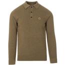 Gabicci Vintage Francesco 60s Mod Knitted Long Sleeve Polo Shirt in Elmwood