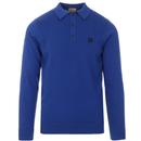 Gabicci Vintage Francesco 60s Mod Long Sleeve Knitted Polo Shirt in Pacific