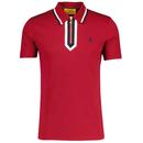 Gabicci Vintage George Mod Tipped Arrow Placket Polo Shirt in Cherry