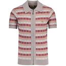 Gabicci Vintage Gordon Dash Knit Textured Zip Polo shirt in Mushroom pictured from front