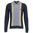 Gabicci Vintage Haddon Mod Checkerboard Knit Polo Shirt in Navy