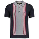 Gabicci Vintage Hadon Mod Ska Check Panel Knitted Polo Top in Navy pictured from front