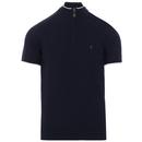 Gabicci Vintage Ledger 60s Mod Tipped Knitted Zip Neck Cycling Top in Navy