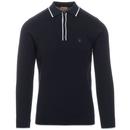 Gabicci Vintage Lineker Retro Mod Tipped Knitted polo shirt in Navy
