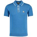 Gabicci Vintage Lineker Mod Tipped Knitted Polo Shirt in Aqua pictured from front