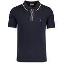 Gabicci Vintage Lineker Retro Knit Tipped Polo Shirt in Navy and Cream pictured from front