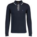 Gabicci Vintage Lineker Mod Tipped Knit Polo Shirt in Navy V00GM09