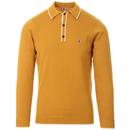 Gabicci Vintage Lineker Men's 60s Mod Tipped Knitted Polo Shirt in Dijon