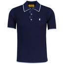 Gabicci Vintage Malcolm Knitted Textured Knit Polo Shirt in Navy pictured from front