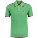 Gabicci Vintage Malcolm Textured Knit Polo Shirt in Verde pictured from front