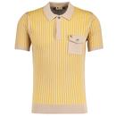 Gabicci Vintage Marconi Ribbed Knitted Polo Shirt in Granola