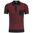Gabicci Vintage Marconi Retro Ribbed Knitted Polo Top in Navy