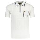 Gabicci Vintage Marr Textured Tipped Knitted Polo Shirt in White pictured from front
