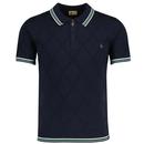 Gabicci Vintage Moore Knitted Tipped Polo Shirt in Navy pictured from front