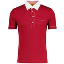 Gabicci Vintage Patrick Gingham Trim Contrast Collar Pocket Polo Shirt in Cherry