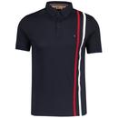 Gabicci Vintage Patrick Men's Mod Racing Stripe Jersey Polo Shirt in Navy pictured from front