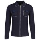 Gabicci Reese Zip Through 60s Mod Knitted Polo Cardigan in Navy