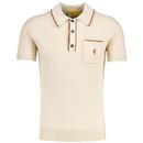 Gabicci Vintage Roy Mod Waffle Knit Tipped Pocket Polo Shirt in Cream