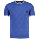 Gabicci Vintage Santino Retro Tipped Knitted T-shirt in Sapphire pictured from front