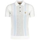 Gabicci Vintage Searle Stripe Knitted Polo Shirt in White V52GM00