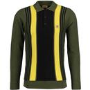Gabicci Vintage Searle 60s Mod Stripe Knitted Polo Shirt in Olive