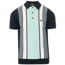 Gabicci Vintage Searle Retro 1960s Mod Stripe Panel Knitted Polo Shirt in Navy
