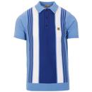 Gabicci Vintage Searle 60s Mod Stripe Panel Knitted Polo Shirt in Skyway