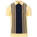 Gabicci Vintage Searle 60s Mod Stripe Panel Knitted Polo Shirt in Vanilla