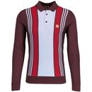 Gabicci Vintage Searle Mod Stripe Knitted Polo Shirt in Berry