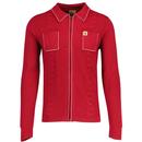 Gabicci Vintage Serge Dash Tipped Knitted Zip Through Polo Cardigan in Cherry