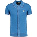 Gabicci Vintage Shaun Textured Diamond Knit Tipped Polo in Aqua pictured from front