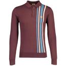 Gabicci Vintage Soda Mod Racing stripe Knitted Polo Shirt in Berry