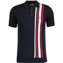 Gabicci Vintage Soda 60s Mod Racing Stripe Knitted Polo Shirt in Navy