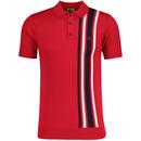 Gabicci Vintage Soda 60s Mod Racing Stripe Knitted Polo Top in Garnet Red