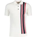 Gabicci Vintage Soda 60s Mod Racing Stripe Knitted polo Top in White