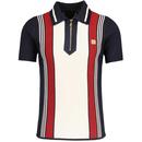 Gabicci Vintage Vita Knitted Stripe Polo Shirt in Navy V52GM24