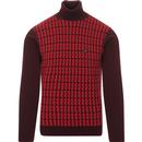 gabicci vintage mens whitaker jacquard geometric pattern front rollneck jumper rioja red