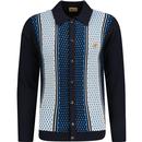 gabicci vintage mens wishaw geometric texture pattern button through cardigan navy blue