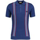 Gabicci Vintage Woon Retro Textured Waffle Stripe Knitted Polo in Insignia