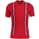 Gabicci Vintage Woon 60s Mod Textured Waffle Stripe Knitted Polo in Garnet Red