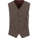 gibson london mens check waistcoat fawn red black
