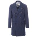 Gibson London Herringbone Tweed Double Breasted Coat in Blue