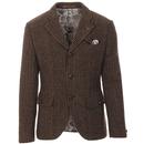 Gibson London Men's Vintage Mod Shetland Glen Check Blazer Jacket in Brown