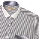 GIBSON LONDON Mod Penny Collar Stripe Shirt NAVY